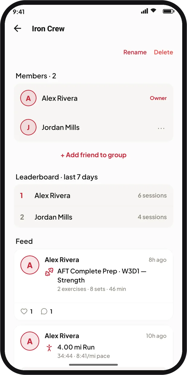 Ferrous Fitness: Group feed and leaderboard